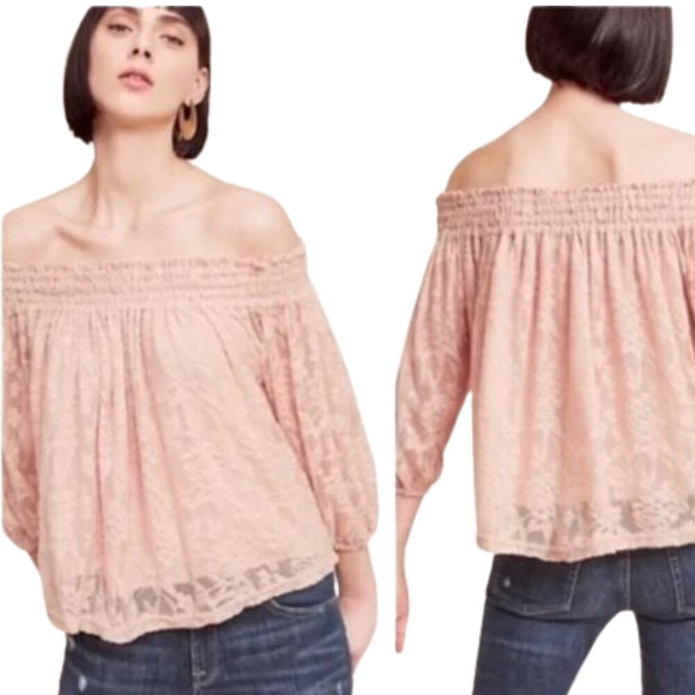 Deletta Anthro Women's Off Shoulder Floral‎ Lace Blouse. Size Large. Pre-loved